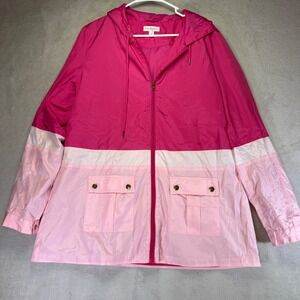 Kim Rogers‎ Pink Colorblock Hooded Windbreaker Jacket Large Full Zip Pockets